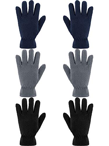 SATINIOR 3 Paar Kinder Fleece Handschuhe Winter Weiche warme Handschuhe für Jungen Outdoor Aktivitäten (Schwarz, Grau, Marine, 8-12 Jahre) von SATINIOR