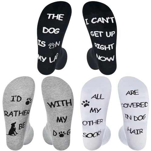 SATINIOR 3 Paar Lustige Hunde Katze Socken Geschenke für Papa Opa Süße Neuheit Socken für Hundeliebhaber Atmungsaktiv Baumwolle Tier Socken für Herren Vatertag, EU 42-45 (Weiß, Schwarz, Grau, Hund) von SATINIOR