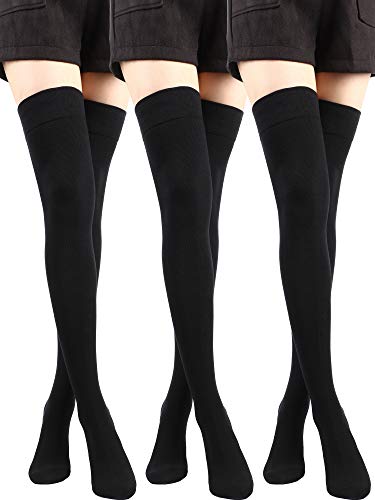SATINIOR , Damen, 3 Paar Overknee Socken Baumwoll Strümpfe mit Hohen Oberschenkeln, Lange Stiefelstrümpfe, Schwarz von SATINIOR
