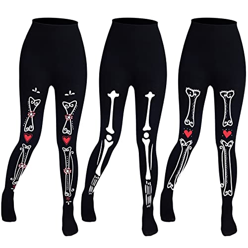 SATINIOR 3 Paar Tag der Toten Skelett Strumpfhose Schwarz Weiß Halloween Knochen Strumpfhosen Strumpfhose für Damen Party Kostüm von SATINIOR