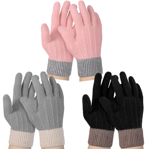 SATINIOR 3 Paar Touchscreen Handschuhe für Damen Warme Thermohandschuhe Gefütterte Gestrickte Damen Fäustlinge Winddichte Winter Simsen Fingerhandschuhe für Frauen Telefon Fahren, 3 Farben von SATINIOR