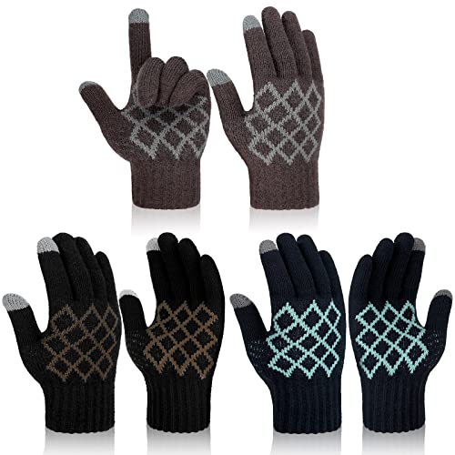 SATINIOR 3 Paar Winter Touchscreen Handschuhe Warme Fleece Gefütterte Strickhandschuhe Thermo Fäustlinge für Herren Damen Laufen von SATINIOR
