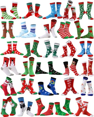 SATINIOR 30 Paar Damen Weihnachten Socken Bunte Crew Socken für Erwachsene Weiche Neuartige Herren Weihnachtssocken (Frisch) von SATINIOR