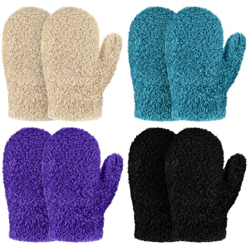 SATINIOR 4 Paar Kinder Winterhandschuhe Gestrickte Fäustlinge Weiche Kleinkind Fäustlinge Warme Kinder Fäustlinge Dehnbare Schnee Kleinkind Strickhandschuhe (Schwarz, Lila, Khaki, Grün, 1–4 Jahre) von SATINIOR