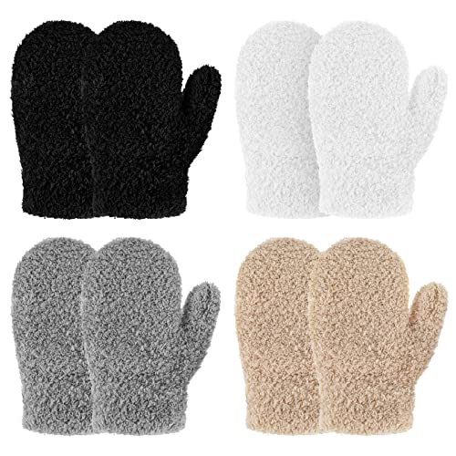 SATINIOR 4 Paar Kinder Winterhandschuhe Gestrickte Fäustlinge Weiche Kleinkind Fäustlinge Warme Kinder Fäustlinge Dehnbare Schnee Kleinkind Strickhandschuhe (Schwarz, Weiß, Khaki, Grau, 1-4 Jahre) von SATINIOR