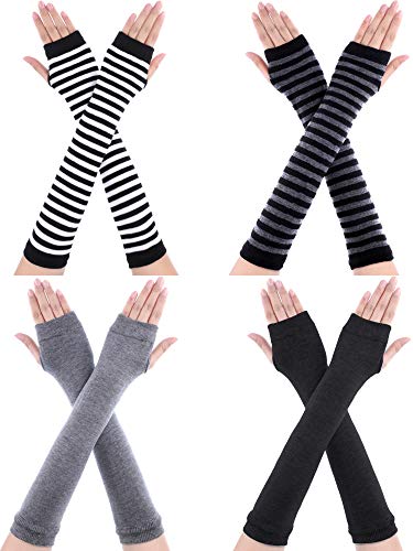 SATINIOR 4 Paar Lange Fingerlose Handschuhe Wärmer Daumenloch Ellenbogen Länge Handschuhe für Frauen (Farbe Set 1) von SATINIOR