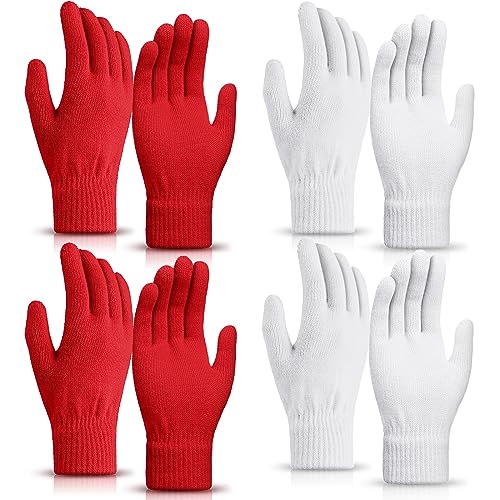 SATINIOR 4 Paar Magische Handschuhe Winter Strickhandschuhe Elastische Unisex Handschuhe Warme Fingerhandschuhe für Damen Herren Sport (Rot und Weiß) von SATINIOR