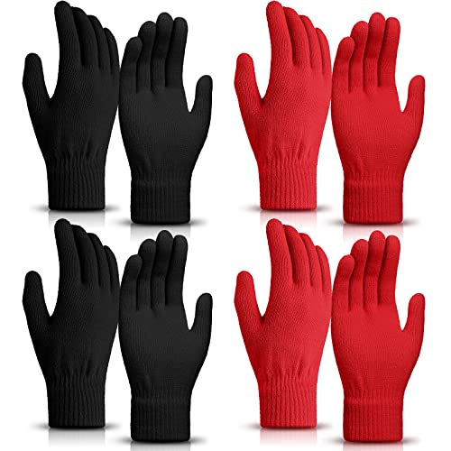 SATINIOR 4 Paar Magische Handschuhe Winter Strickhandschuhe Elastische Unisex Handschuhe Warme Fingerhandschuhe für Damen Herren Sport (Schwarz und Rot) von SATINIOR
