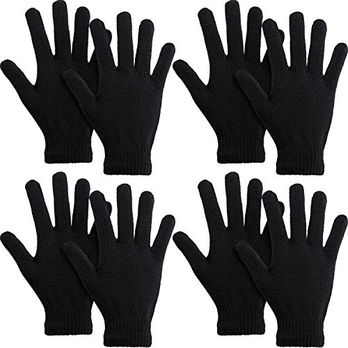 SATINIOR 4 Paar Magische Handschuhe Winter Strickhandschuhe Elastische Unisex Handschuhe Warme Fingerhandschuhe für Damen Herren Sport (Schwarz) von SATINIOR
