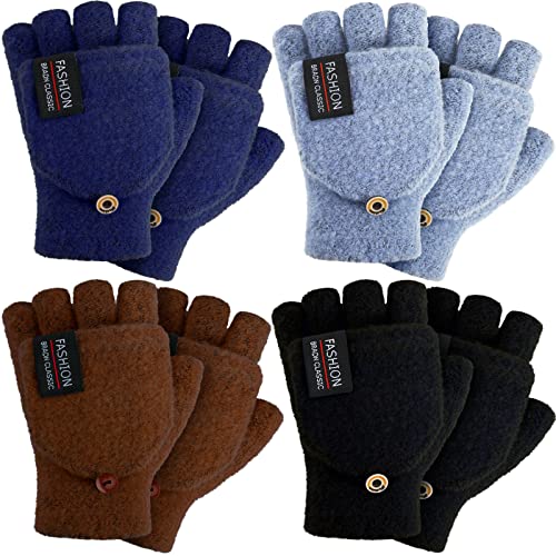 SATINIOR 4 Paar fingerlose Handschuhe mit Bezug, wandelbare Fäustlinge, Strickhandschuhe für Damen und Herren, Marineblau, Schwarz, Kaffee, Hellblau, Einheitsgröße von SATINIOR