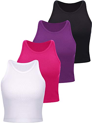 SATINIOR 4 Pièces Crop Tank Tops Basiques Débardeur de Sports sans Manches en Coton von SATINIOR