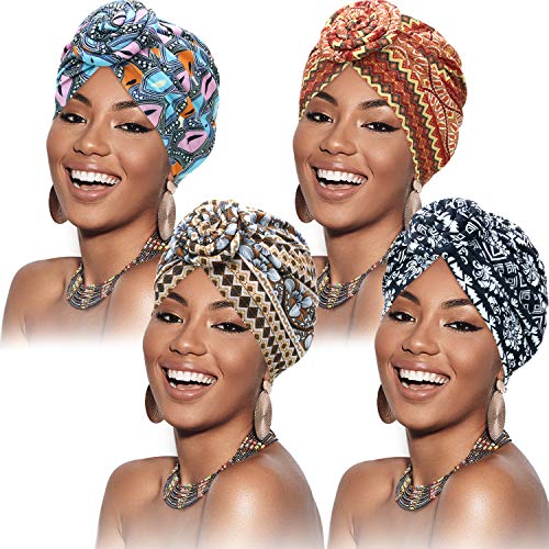 SATINIOR 4 Stücke Afrikanische Kopfbedeckung Turban (Plaid Gestreifter Stil) von SATINIOR