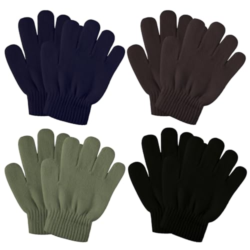 4 Stück Kinder Winter Magische Handschuhe Stretch Handschuhe Winterhandschuhe Baby Fingerhandschuhe Warme Kinder Strickhandschuhe für Jungen Mädchen (Schwarz, Marineblau, Kaffee, Armeegrün) von SATINIOR