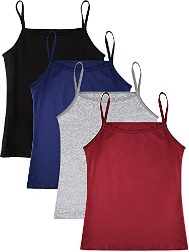 SATINIOR 4 Stück Mädchen Tanz-Tanktop ärmellos Spaghettiträger Crop Tank Top für Tanzkleidung, Schwarz, Grau, Marineblau, Weinrot, 10-11 Jahre von SATINIOR