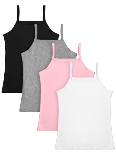 SATINIOR 4 Stück Mädchen Tanz-Tanktop ärmellos Spaghettiträger Crop Tank Top für Tanzkleidung, Schwarz, Hellgrau, Hellrosa, Weiß, 9-10 Jahre von SATINIOR