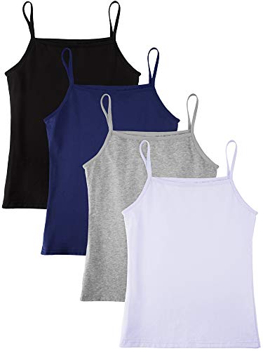 SATINIOR 4 Stück Mädchen Tanz-Tanktop ärmellos Spaghettiträger Crop Tank Top für Tanzkleidung, Schwarz, Weiß, Marineblau, Grau, 9-10 Jahre von SATINIOR
