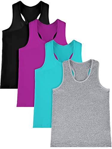 SATINIOR 4 Stück Mädchen Tanz-Tanktops Racerback Crop Tops ärmellose Tanzkleidung für Mädchen Gymnastik, Schwarz, Rosa, Grün-Blau, Grau, 13-14 Jahre von SATINIOR