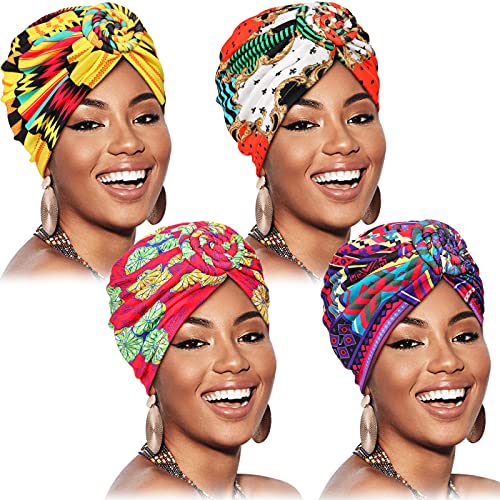 SATINIOR 4 Stücke Afrikanische Kopfbedeckung Turban (Blume Vogel Stil) von SATINIOR