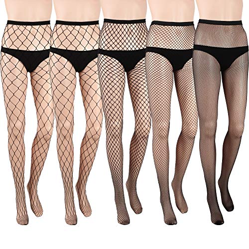 SATINIOR 5 Paare Netzstrümpfe Netz Strumpfhose Netz Strumpfhose für Frauen (Schwarz) von SATINIOR