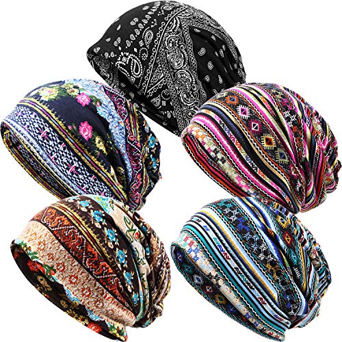 SATINIOR 5 Stück Damen Slouchy Beanie Mütze Baggy Totenkopf Schlafmütze Turban Kopfbedeckung, Mehrfarbig, 64 EU von SATINIOR
