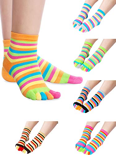 SATINIOR 6 Paar Fünf Finger Zehe Socken Baumwollsocken Zehengetrennte Socken Regenbogen Streifen Socken für Frauen Mädchen von SATINIOR