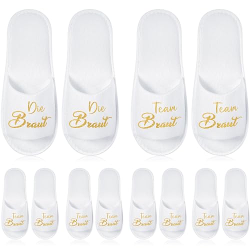SATINIOR 6 Paar JGA Schlappen für Hochzeit Die Braut und Team Braut JGA Schuhe Zehenfreie Spa Einheitsgröße Pantoffeln zur Hochzeit Geschenke Brautjungfern Jungesellinenabschied(Gold) von SATINIOR