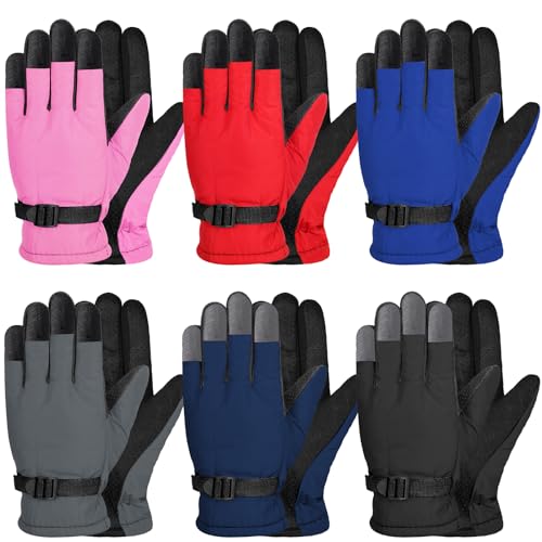 SATINIOR 6 Paar Winter Handschuhe für Kinder Jungen Mädchen Wasserdichte Skihandschuhe Warme Schneehandschuhe Unisex Vollfinger Handschuhe für Fahrrad Snowboard (Retro Farben, 4-6 Jahre) von SATINIOR