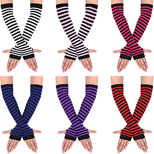 SATINIOR 6 Paar gestrickte Armstulpen Daumenloch dehnbare Handschuhe Damen lange fingerlose Handschuhe, helle Farbe, Large von SATINIOR