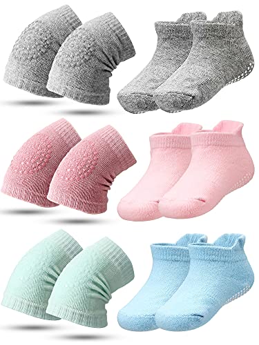 SATINIOR 6 Paare Baby Knieschoner Rutschfest Socken (Rosa, Hellgrün, Hellblau, Hellgrau) von SATINIOR