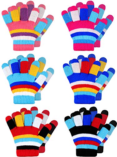 SATINIOR 6 Paare Kinderwinter Gestrickte Streifenhandschuhe Niedliche Volle Fingerhandschuhe, 2-7 Jahre alt von SATINIOR