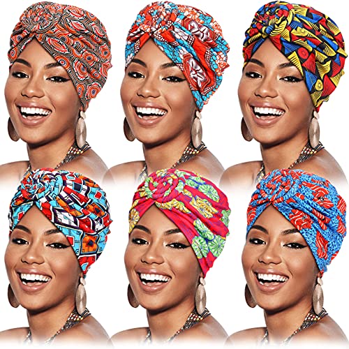 SATINIOR 6 Stücke Damen Blume Afrikanisch Turban Kopfbedeckung (Rote Blaue Blume) von SATINIOR