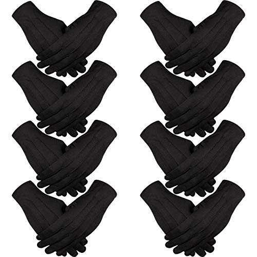 SATINIOR 8 Paar Nylon Baumwolle Handschuhe Kostüm Uniform Polizei Parade Handschuhe Formale Smoking Ehre Guard Parade für Damen Herren, Schwarz, Einheitsgröße von SATINIOR