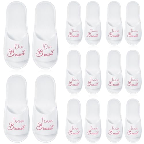 SATINIOR 8 Paar Pantoffeln für Hochzeit Die Braut und Team Braut Hausschuhe Einheitsgröße Spa Pantoffeln Hausschuhe für Bräut Brautjungfern Frauen Brautparty JGA Accessoires(Rosa Glitzer) von SATINIOR