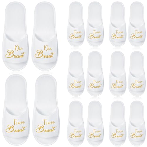 SATINIOR 8 Paar Pantoffeln für Hochzeit Die Braut und Team Braut Hausschuhe Einheitsgröße Spa Pantoffeln Hausschuhe für Bräute Brautjungfern Frauen Brautparty JGA Junggesellinnenabschied Accessoires von SATINIOR