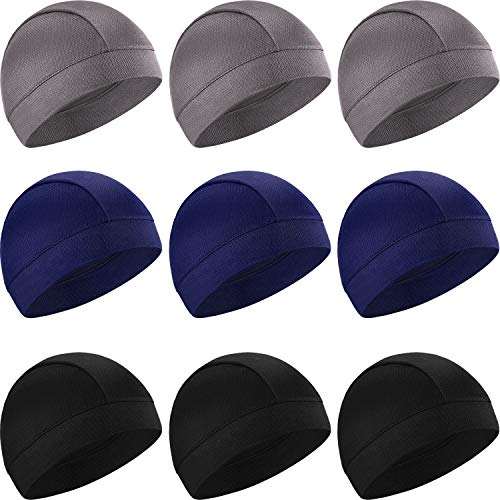 SATINIOR 9 Stück kühlende Totenkopf-Kappen, Helm-Innenfutter, Beanie-Mütze, Schweißableitende Fahrradmütze für Damen und Herren, 9 Farben, Hellgrau, Blau, Schwarz, von SATINIOR