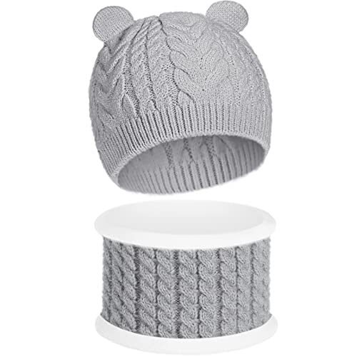 SATINIOR Baby Mütze Schal Set Winter Baby Strickmütze Halstuch Warmer Kleinkinder Strickschal Kinder Häkel Mütze für Jungen Mädchen 1-3 Jahre (Grau) von SATINIOR