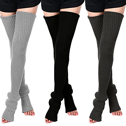 SATINIOR Beinstulpen 3 Paar Oberschenkelhoch Beinstulpen Strick Warm Lange Beinstulpen Pullover Beinstulpen Damen Beinstulpen, Schwarz, Dunkelgrau, Hellgrau von SATINIOR