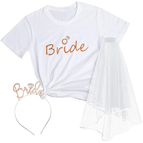 SATINIOR Bride T Shirt Bride Stirnband und Schleier für Braut Party Junggesellenabschied Frauen Hochzeit (M) von SATINIOR