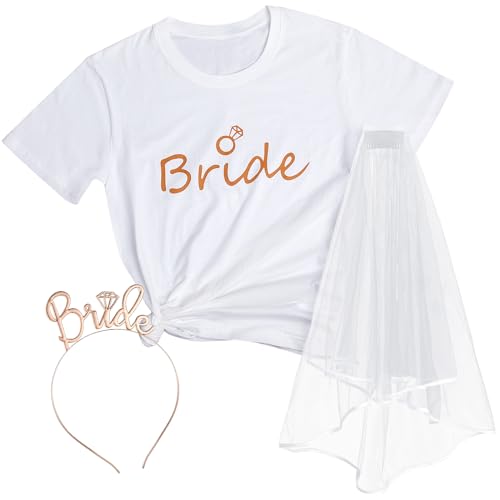 SATINIOR Bride T Shirt Bride Stirnband und Schleier für Braut Party Junggesellenabschied Frauen Hochzeit (S) von SATINIOR