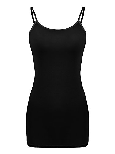 SATINIOR Damen Cami Camisole Verstellbare Spaghetti Strap Tank Top Basic Layering Lange Tanks (XXL Größe, Schwarz) von SATINIOR