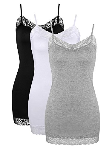 Damen-Tanktop mit Spitze, Hemdchen mit verstellbaren Spaghettiträger, Unterhemden, 3 Stück - mehrfarbig - Groß von SATINIOR