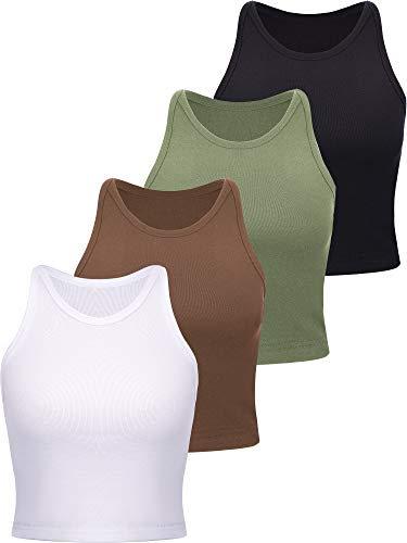 SATINIOR 4 Damen Bauchfrei Tanktops Racerback Crop Tops Baumwolle Sport Tanktops (Schwarz, Grün, Kaffee, Weiß, M) von SATINIOR