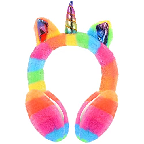 SATINIOR Einhorn Winter Ohrenschützer, Karikatur Ohr Plüsch Flauschig Warm Faltbare Weiche Stulpen (Regenbogen Farbe) von SATINIOR