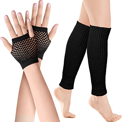 SATINIOR Elastische Neon Beinstulpen und Netzhandschuhe Set 80er Jahre Kostüm Zubehör (Schwarz) von SATINIOR