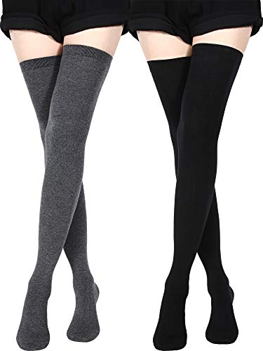 SATINIOR Extra Lange Socken Oberschenkelhohe Baumwollsocken Extra Lange Kniestiefel Strümpfe für Frauen (Schwarz, Dunkelgrau) von SATINIOR