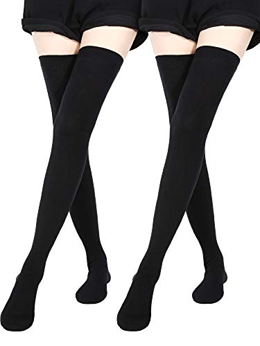 SATINIOR Extra Lange Socken Oberschenkelhohe Baumwollsocken Extra lange Stiefelstrümpfe für Mädchen Frauen (Schwarz, 2) von SATINIOR