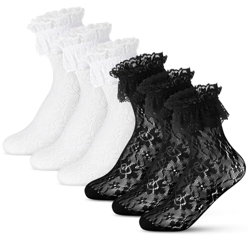 SATINIOR Frauen Söckchen Spitzen Ruffle Fußkettchen Socken Cup Spitzen Socken, 6 Paar Set von SATINIOR