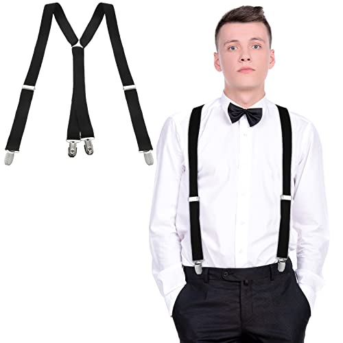 SATINIOR Herren X Form Hosenträger Elastische Strapazierfähige Hosenträger mit Metall Clips für Halloween Vatertag (Schwarz) von SATINIOR