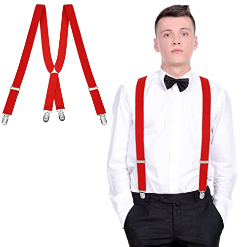 SATINIOR Herren Hosenträger X Form Verstellbare Hosenträger Elastische Strapazierfähige Hosenträger mit Metall Clips (Rot) von SATINIOR