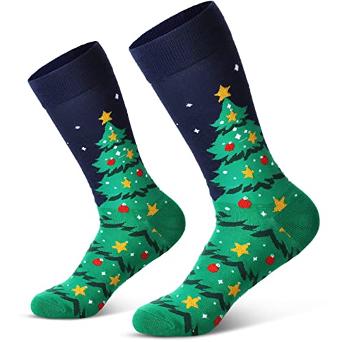 SATINIOR Herren Urlaubssocken Bunt Unisex Stilvoll Gemusterte Socken Festlich Geschenk Socken (Weihnachtsbaum Stil) von SATINIOR